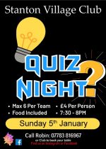 Quiz Night Poster - Sunday 5th January