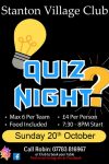 Quiz Night Poster - Sunday the 20th October