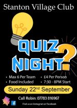 Quiz Night Poster - Sunday the 22nd September