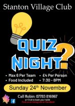 Quiz Night Poster - Sunday the 24th November